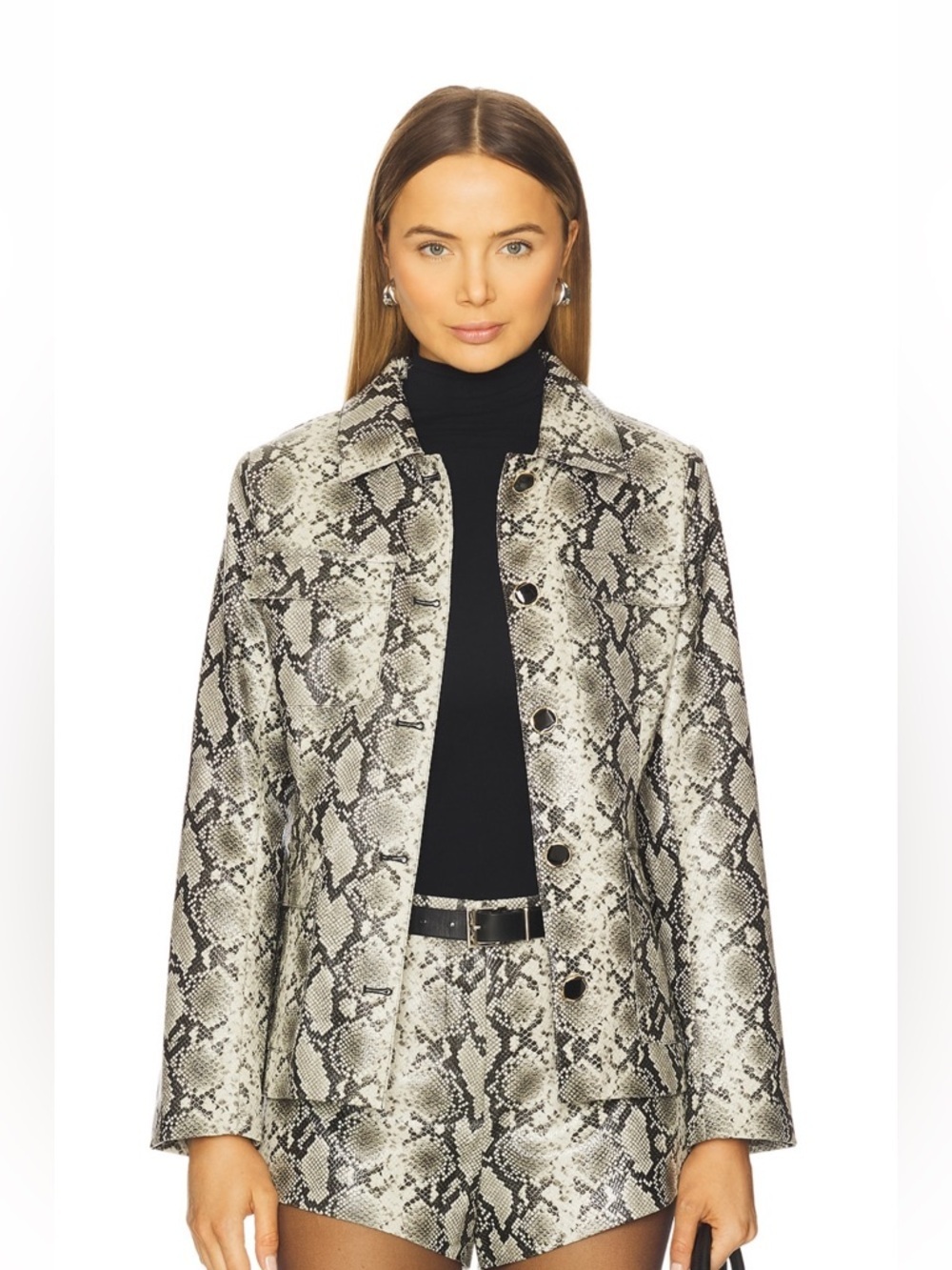 Line and Dot Python Revolve Snake Print Jacket Black & White Size Small